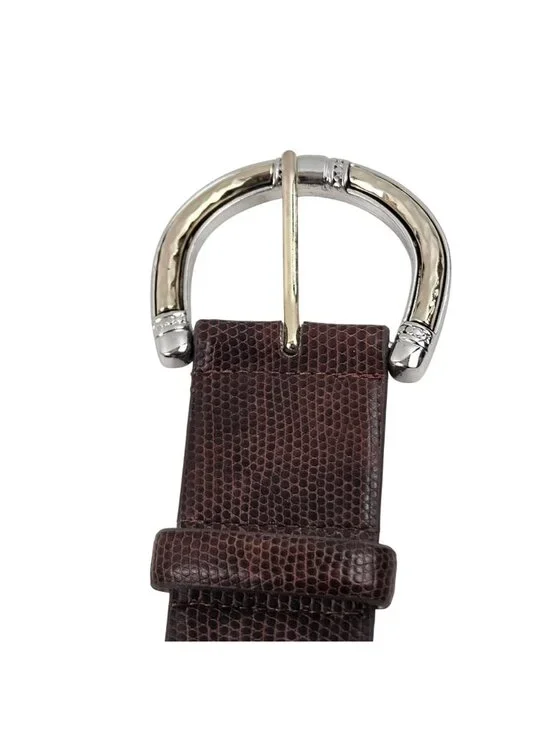 Chicos Belt Womens M Brown Lizard Pattern Polished Silvertone Buckle Western - Picture 3 of 10